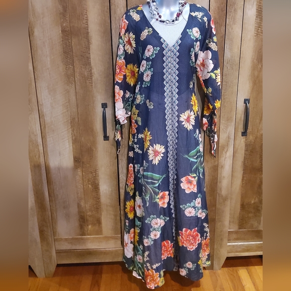 JOHNNY WAS Mia Floral Border Long Maxi Dress - SMALL - Picture 4 of 14